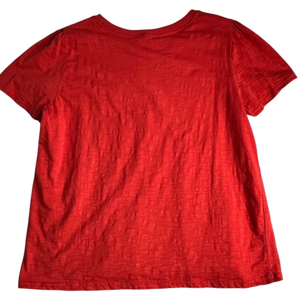 Jane + Delancey T-Shirt Women Large Red Excellent Beaded Crab Puff Sleeve Slub - Picture 2 of 8